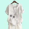 Women Casual Short Sleeve Blouse Laides Cotton Linen Top Fashion Floral Print Loose T-shirt