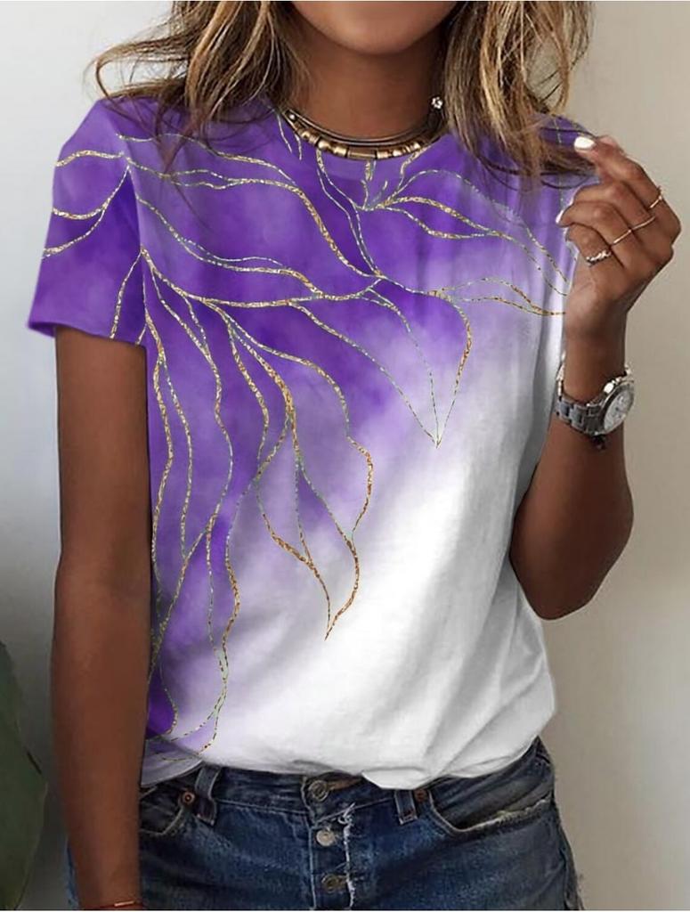 Summer Women's T Shirt Flower Texture 3D Print Floral Graphics Tees Casual Short Sleeve Tops Fashion O-Neck T-Shirt for Women