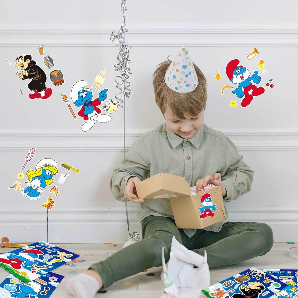 Cm2307023 Cute Cartoon Smurf Themed Interactive Puzzle Diy Sticker Fun Pack