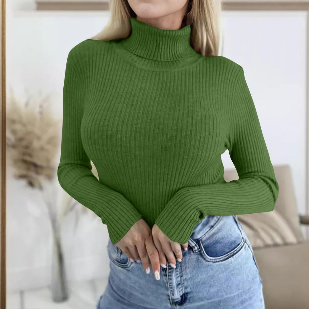 Women's Fashion Casual Solid Color Sweater Long Sleeve Slim Sweater Pullover Top