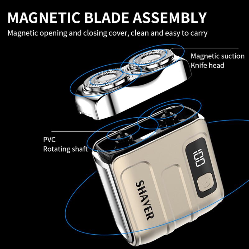 Travel Electric Shaver For Men Double Floating Magnetic Blade Head Portable Beard Knife Rechargeable MINI Rotary Electric Razor