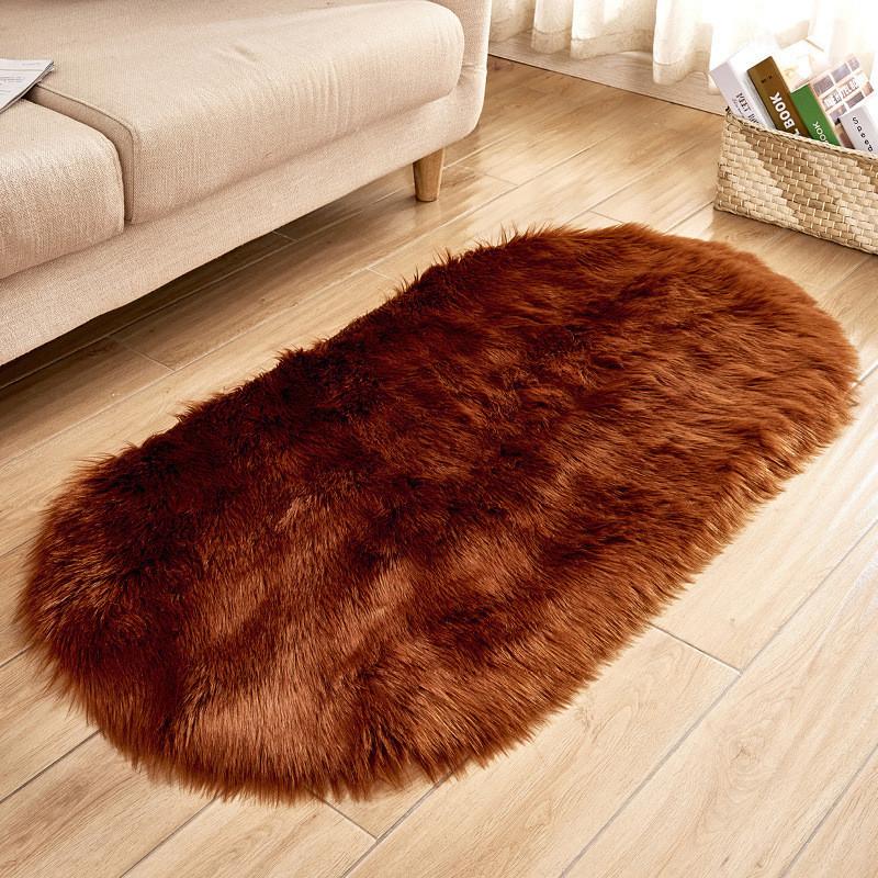 Modern Minimalist Artificial Wool Oval Rug For Living Room Bedroom Floor Decor