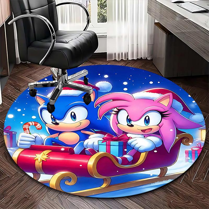 1pc Sonic & Amy Christmas Edition Round Carpet, Holiday Gift, Non-Slip Rug for Office Chair Mat, Suitable for Home Decor, Living Room, Bedroom, Game R