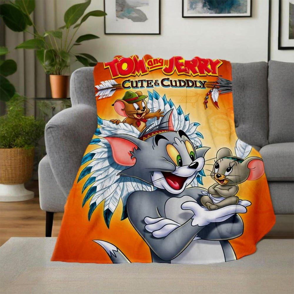 Tom & Jerry Cute & Cuddly Native American Tom & JerryBlanket Flannel Throw Blanket for Sofa, Bed, Travel, Camping, Office