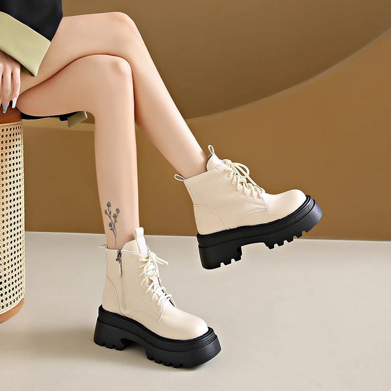 Женские ботильоны на толстой подошве, новый стиль 2024 года, зимние ботинки для прогулок и путешествий, женские ботинки на молнии, повседневная мода, Zapatos De Mujer