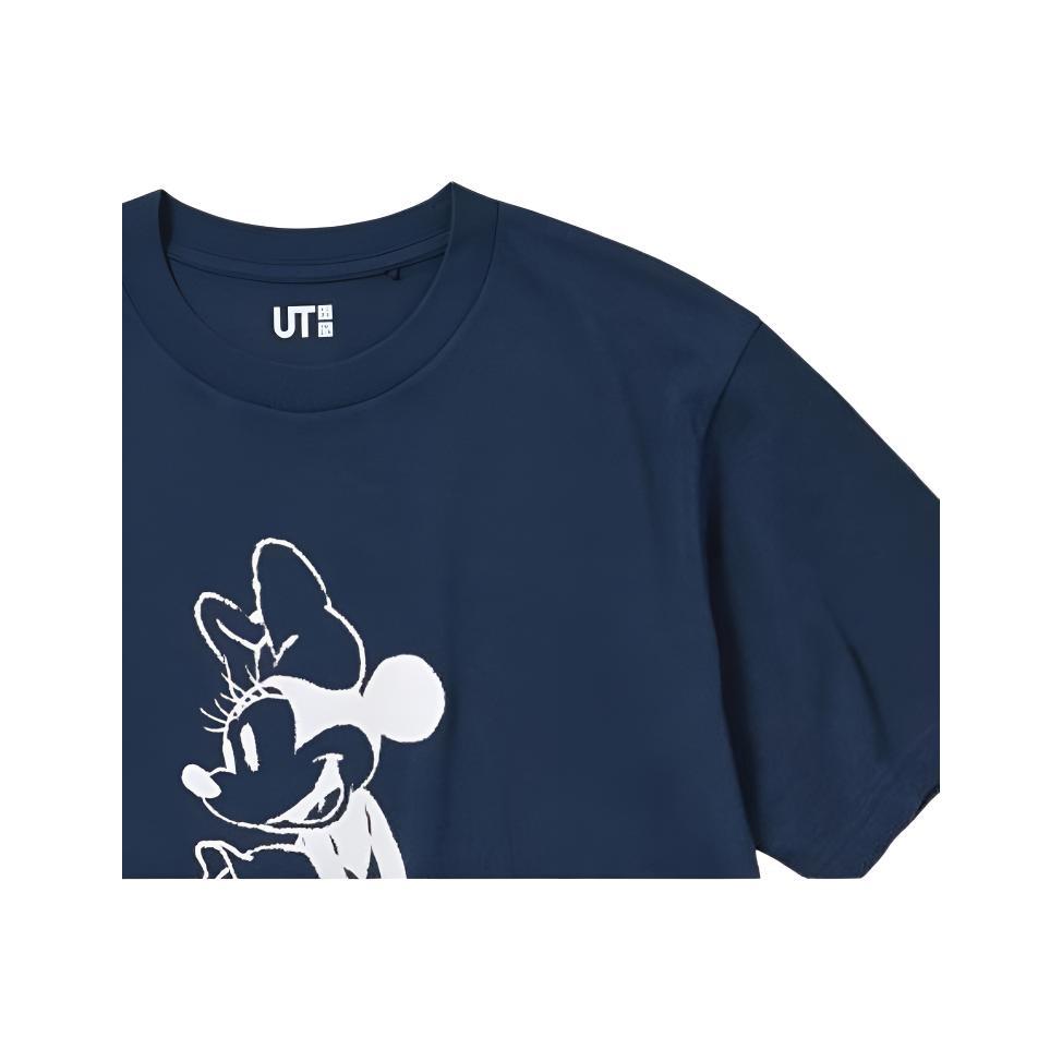Uniqlo Мужская футболка с круглым вырезом и короткими рукавами, мультяшный принт, коллаборация с Disney, Топы, Темно-синий 467916-69