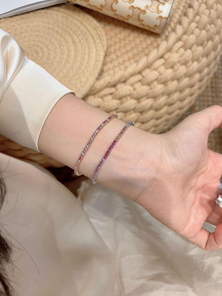 Теннисный браслет с градиентными розовыми бриллиантами 2 мм - Роскошный 925 стерлингового серебра, дизайн "Звездный свет" для женщин
