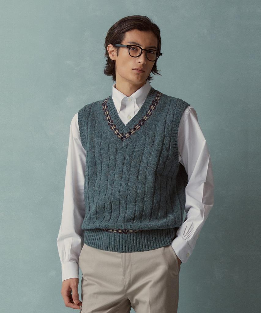 Brooks Brothers Wool Cable Pattern Vest (Green) (Bbwvmmf401)