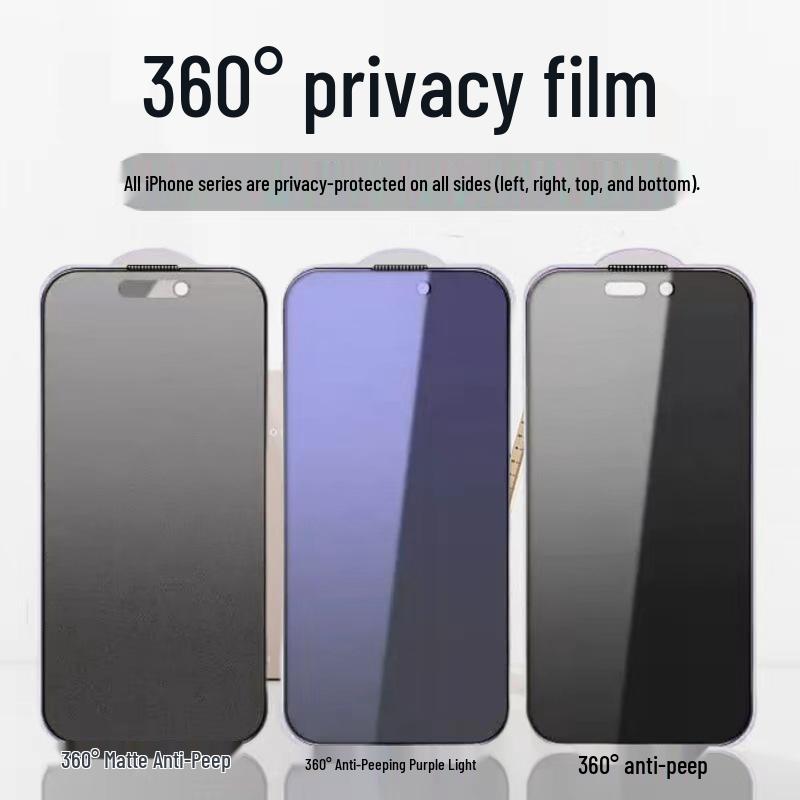 Закаленное стекло с защитой от подглядывания 360° для моделей Apple Pro: 14, 15, 16 Pro Max и 17