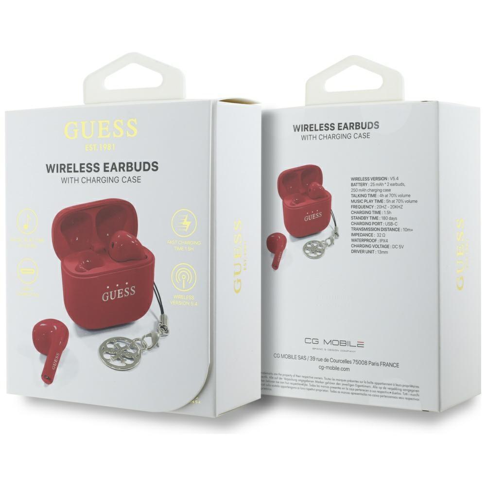 Tws Headphones Guess Glossy Effect        Printed Classic Logo & Charm Red