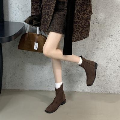 Корейская версия шикарных ботильонов с квадратным носком, женские весенне-осенние одинарные ботинки из мягкой кожи, тонкие и открытые ботинки