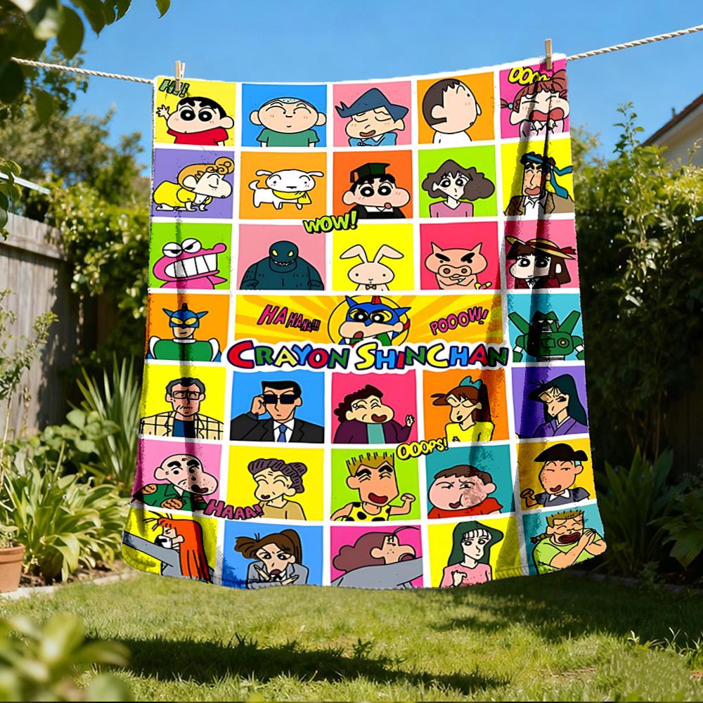 1pc Crayon Shin chan Outdoor Flannel Blanket, Lightweight Warm Cozy for Travel Camping Office Soft Polyester Fabric