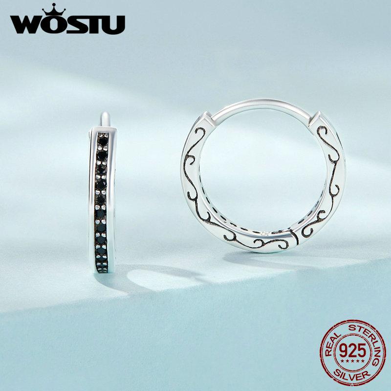 WOSTU стерлингового серебра 925 пробы, классические круглые серьги-кольца с цирконием для женщин, свадебные висячие серьги, зажимы для вечеринок, ювелирные изделия, подарок
