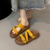 Летние тапочки 2025 новые уличные тапочки женские пляжные туфли ретро на толстой подошве прохладные тапочки
