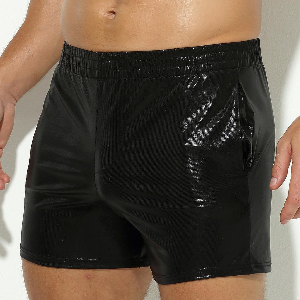 Мужские блестящие шорты-боксеры из искусственной кожи с низкой посадкой, плавки, шорты с попой