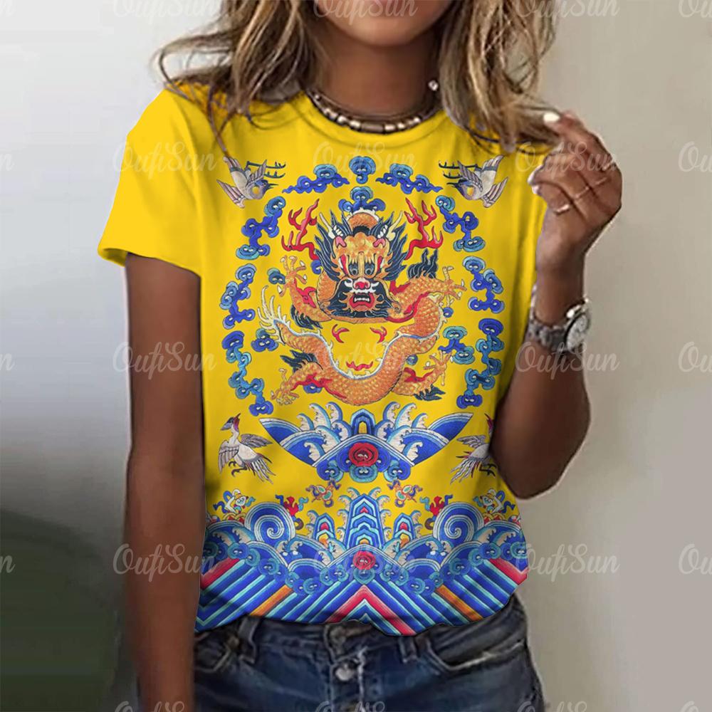 Женская футболка с драконом, модная футболка с 3D-принтом, анималистичный узор, короткие рукава, свободные уличные футболки, летние повседневные женские топы