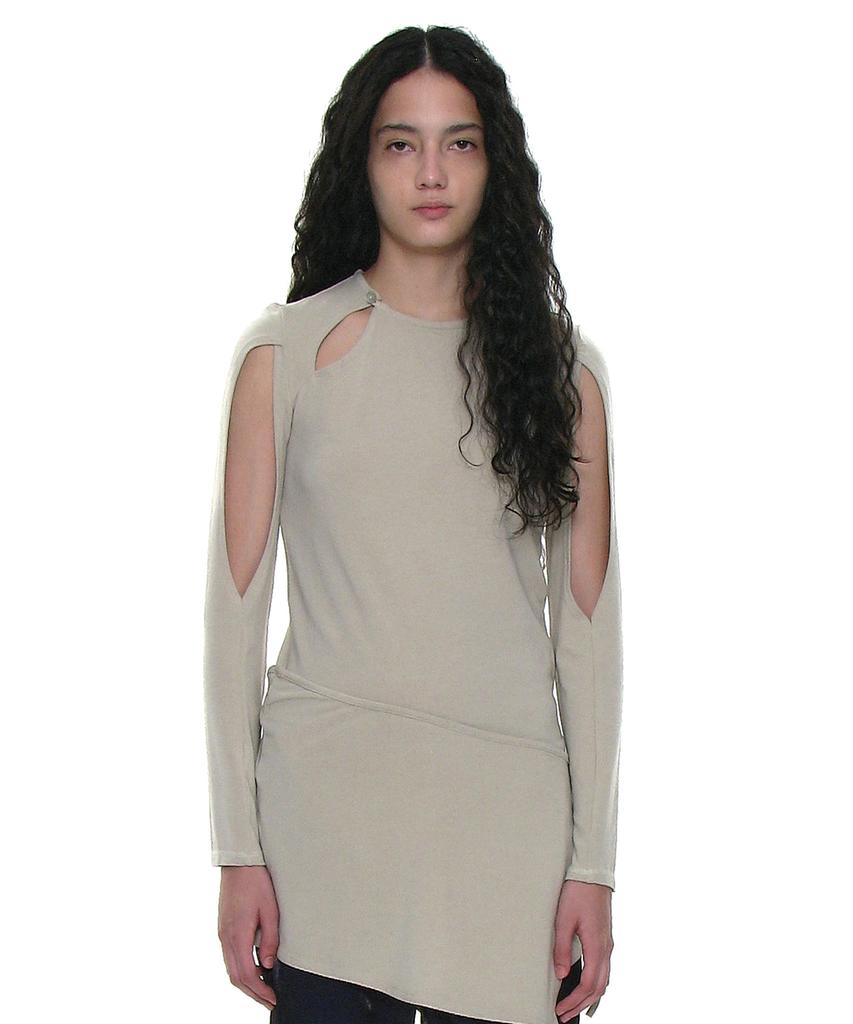 PARTIMENTO WOMEN Multiway Cutout Wrap Jersey Top_Mint Grey
