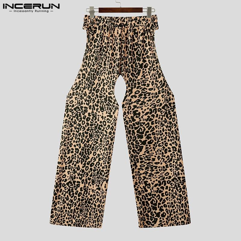 INCERUN Men Elastic Waist Briefs Cutout Leopard Party Club Long Pants Trousers