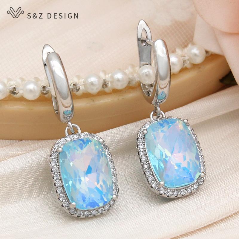 Модные элегантные прямоугольные серьги-капли с кристаллами для женщин, свадебные украшения из розового золота с кубическим цирконием