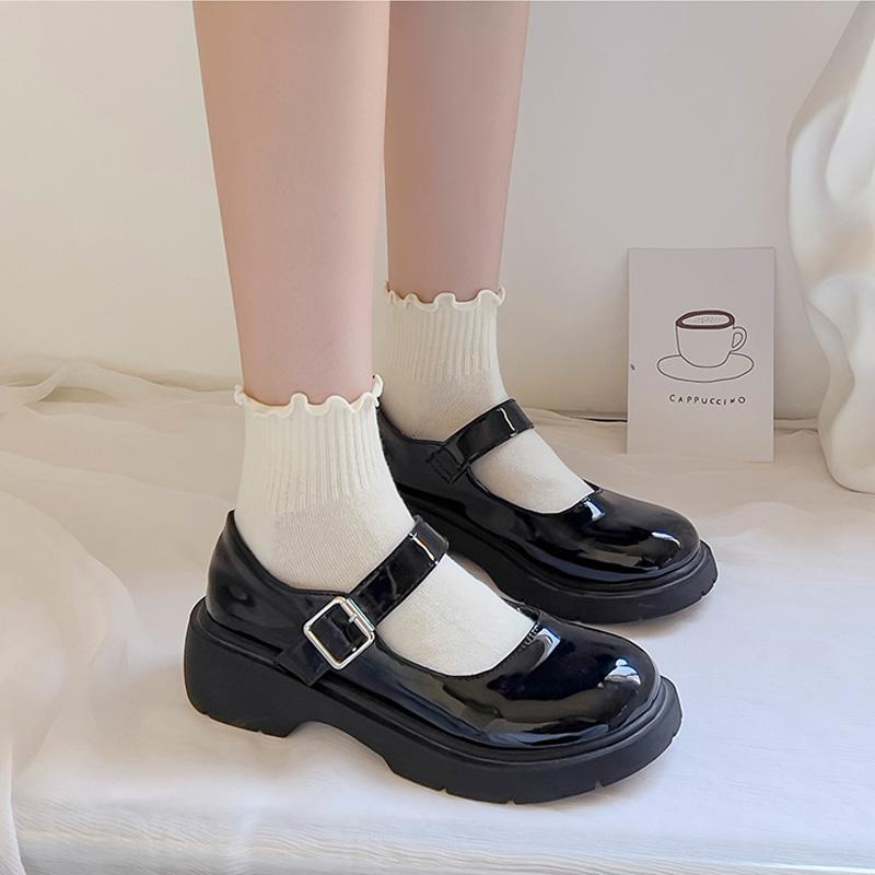 Хлопковые носки женские INS Мода Летние Милые Каваи Однотонные Роскошные Корейские Японские Рюши До щиколотки Девушка Весна Черные Белые Средней длины