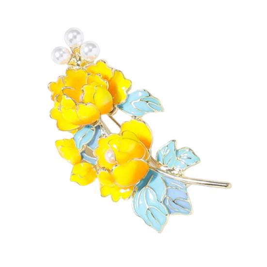 Yousheng Brooch Pin Flower Shape Faux Pearls Decor Enamel Pin Fine Craftsmanship Collar Coat Badge Clothing Decoration