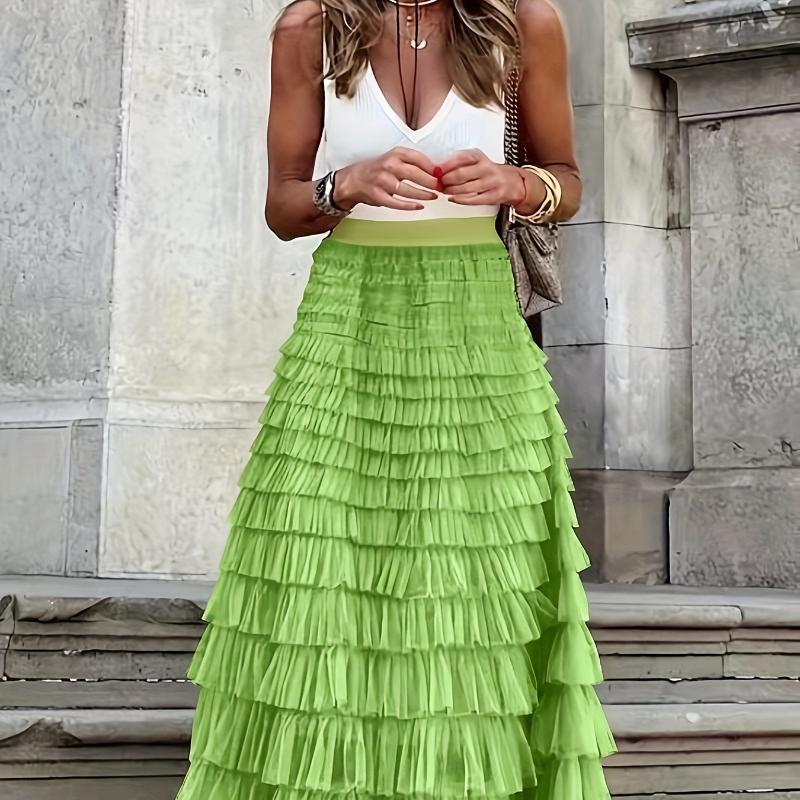 Elegant Boho High Waist Skirt for Women - Durable, Comfortable Fit with Chic Mesh Layer & Contrast Lace, Perfect for Spring/summer