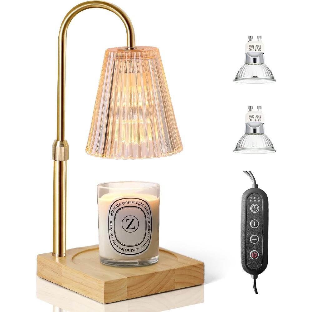 Candle Lamp Warmer with Dimmer, Electric Candle Warmer for Jar Candles Lamp Warmer Bedroom Home Decor, 2H/4H/8H Timer Adjustable Height with 2 Bulbs