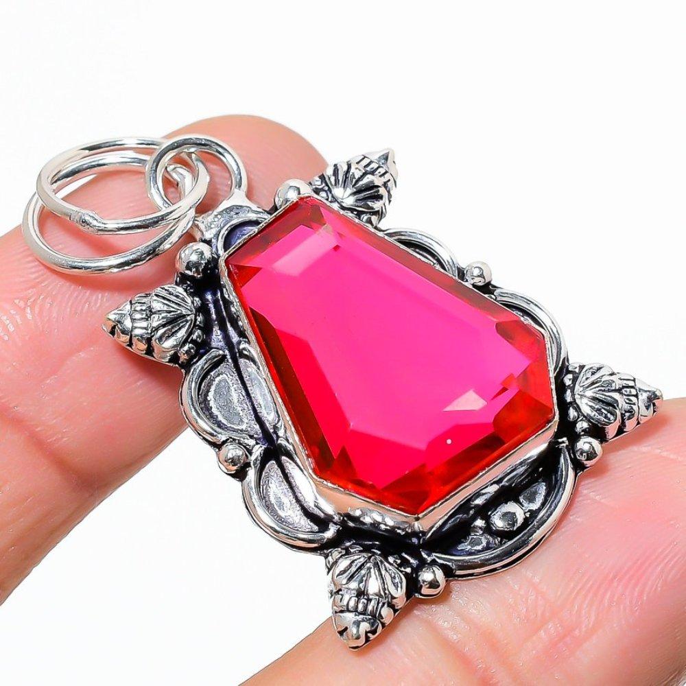 Natural Mozambique Garnet Gemstone 925 Sterling Silver Pendant 1.89" P6W42