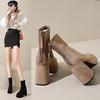 Suede Skinny Boots Women's Winter Fleece Thickened Short Cotton Boots Thick High Heel and Bare Martin Boots