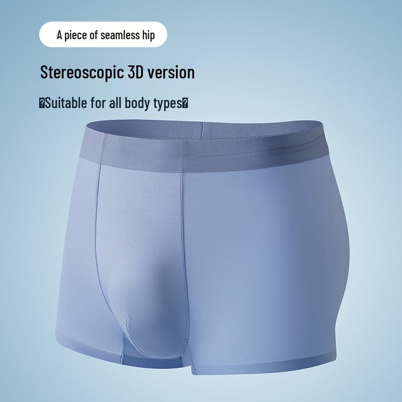 Men's Cool Ice Silk Mid-Waist Seamless Underwear - Breathable, High Elasticity, Antibacterial, Thin Design