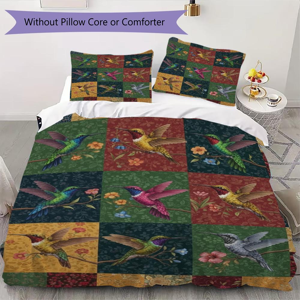 Retro Patchwork Bird Pattern Bedding uilt Set uilt Cover Pillowcase Home Decoration Birthday Gift (1 * duvet cover + 2 * pillowcase without core)62