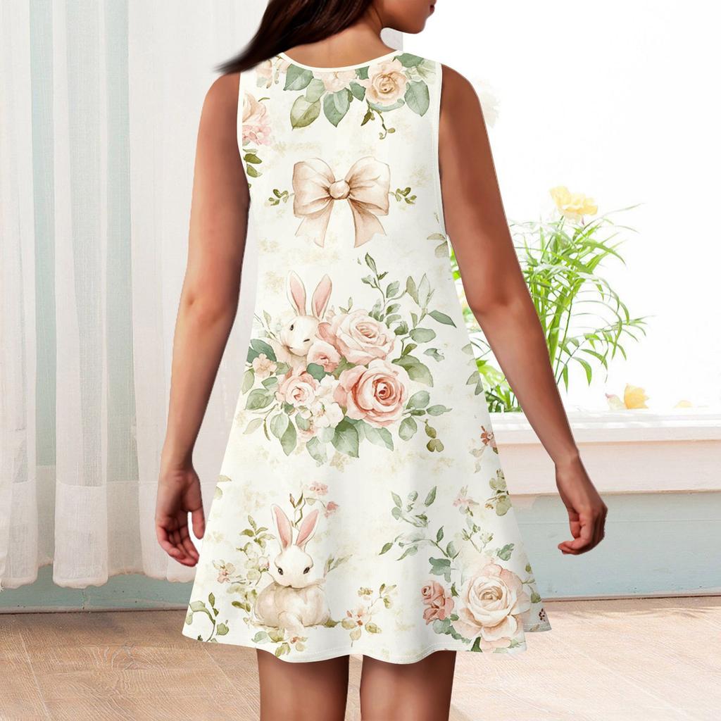 Девочки мода повседневный без рукавов круглый вырез пасхальный принт платье