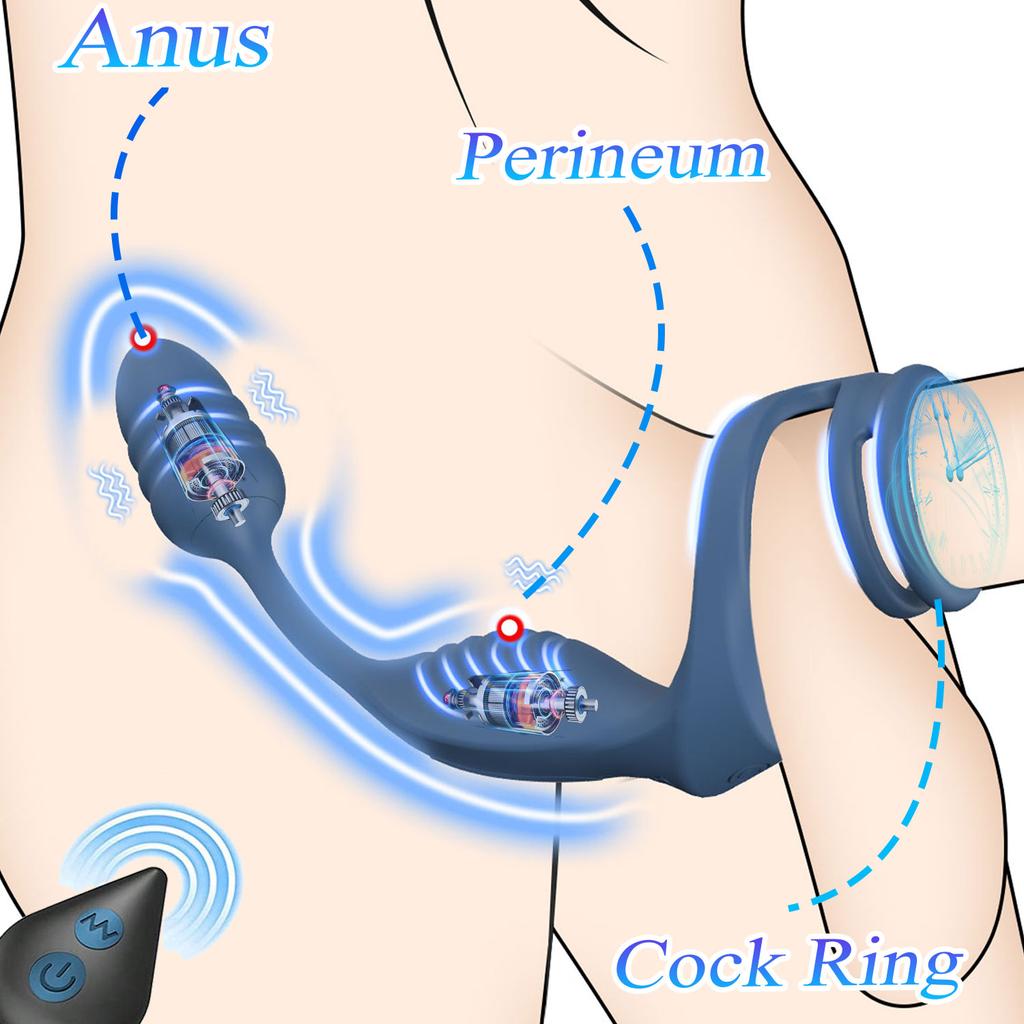Вибрирующее кольцо для пениса с анальной пробкой простаты, вибратор, мужские секс-игрушки, дистанционное управление, массажер для яичек, промежности, мошонки