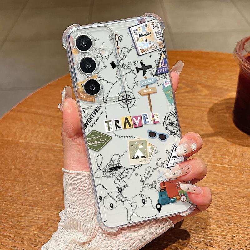 Чехол для телефона с узором карты путешествий для Samsung Galaxy A57 A37 A17 A56 A16 A55 A36 A26 A15 A35 A54 A53 5G Прозрачный ударопрочный мягкий чехол
