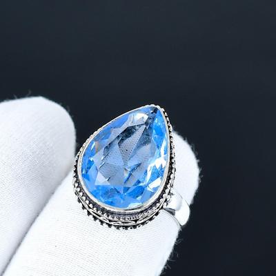 Кольцо с аквамарином, Ювелирные изделия из стерлингового серебра 925 пробы, Кольцо ручной работы, Серебряное кольцо-заявление с аквамарином, Подарки на день рождения для нее