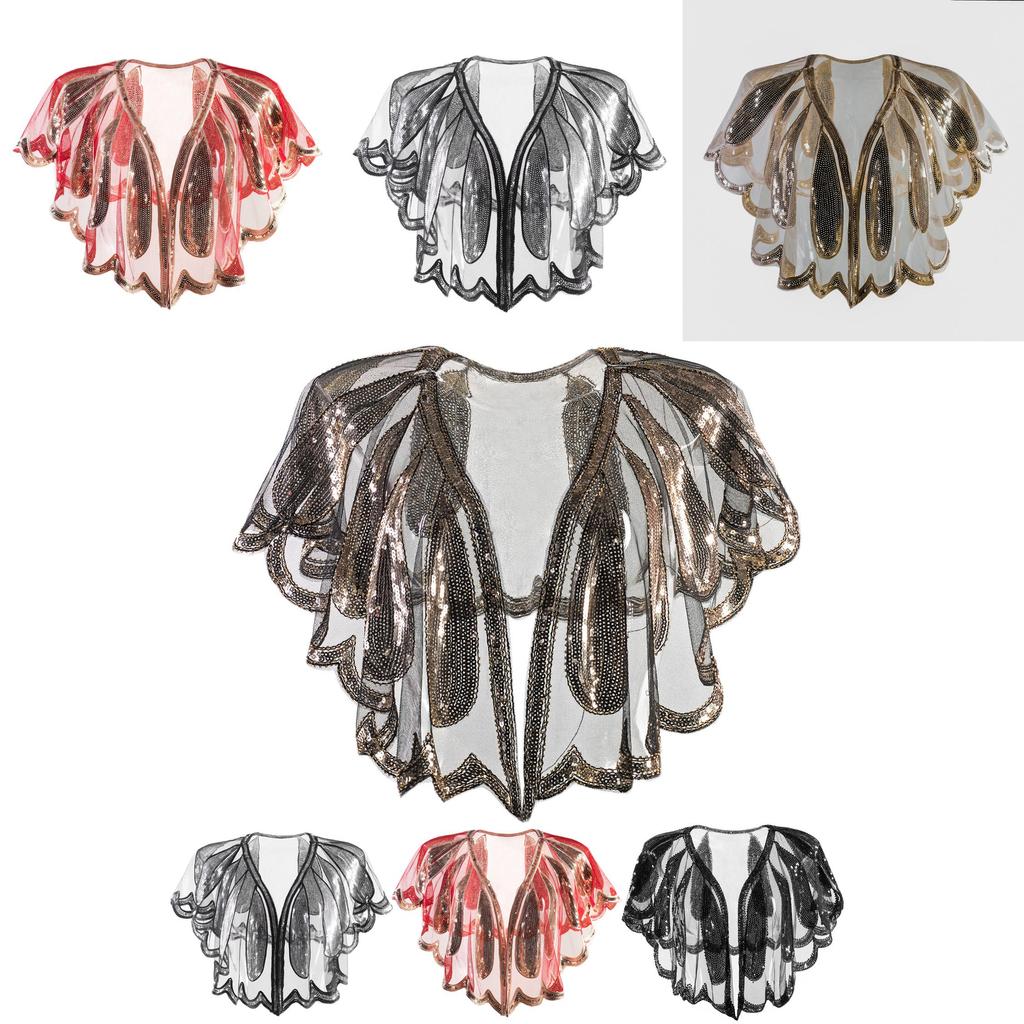 Vintage 1920s Women's Shawl Beaded Sequin Evening Cape Bolero Flapper Cover Up For Party And Wedding