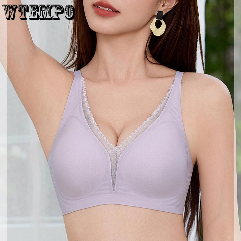 Seamless Lingerie Women's Semi-fixed Cup Gathering Bra for Breast Retraction and Anti-sagging Thin Design Without Underwire Push Up Bra