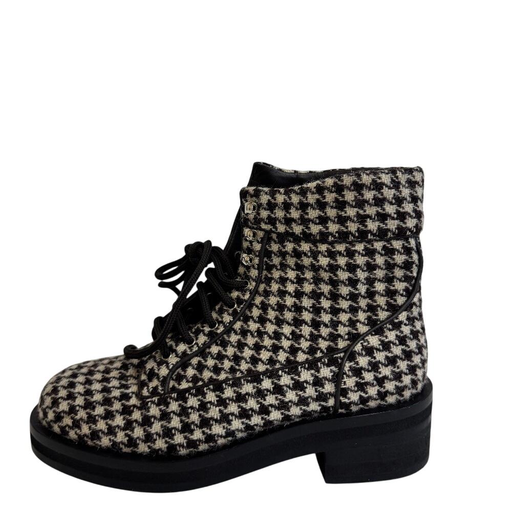 CHANEL G32048 Lace up COCO Mark tweed boots Brown tweed Women Used