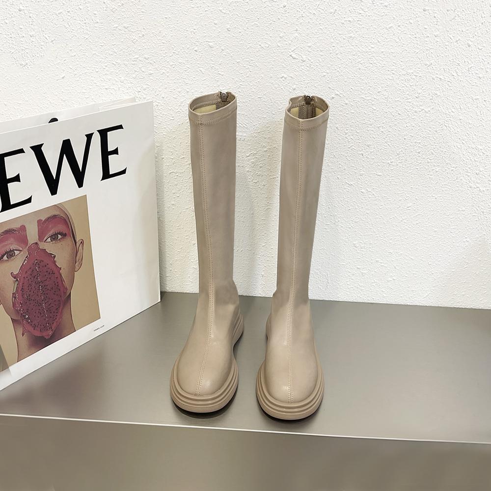 Fashion 2024 Women Long Boots Thick Sole Ladies Zipper Knight Flats Heel Boots Fashion Knee-high Boots Keep Warm Plush Winter Shoes