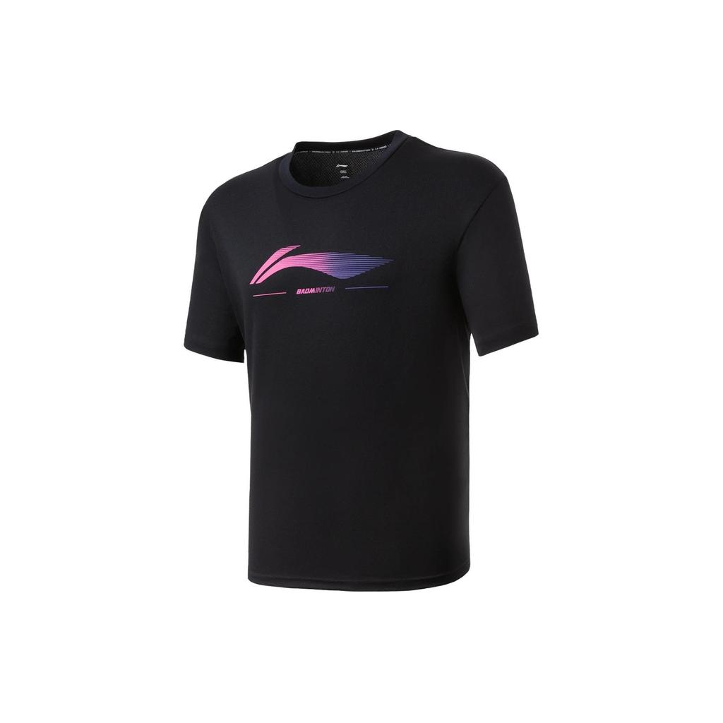 Li Ning Badminton Series Logo Print Quick-Dry Cool Short Sleeve Drop Shoulder T-Shirt Unisex T-Shirts Black AHSU469-1