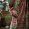 Johnature Women Vintage Print Floral Dress Stand Long Sleeve Red Linen Chinese Style Autumn Women A-Line Dress