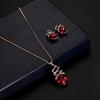 1 Set Women Necklace Geometric Cubic Zirconia Twisting Elegant Red Square Rhinestone Inlaid Stud Earrings Kit Fashion Jewelry