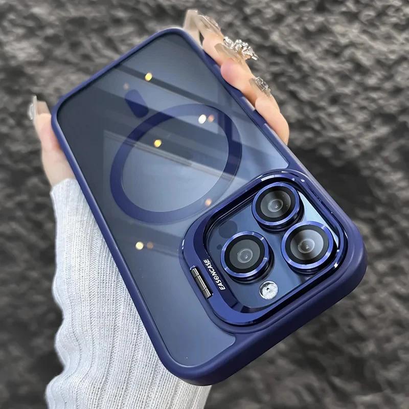 Роскошный магнитный противоударный чехол для iPhone 16 15 14 Plus 13 12 11 Pro Max Для Magsafe Funda Подставка Защита стеклянной линзы Задняя крышка