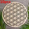 10pcs Flower of Life Natural Symbol Wood Round Edge Circles Carved Coaster For Stone Crystal Set DIY Decor Mats Pads
