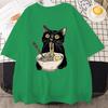 Футболка с изображением лапши Ramen Cat, футболки Foodie Lover, черные футболки с изображением лапши Cat, повседневная футболка с коротким рукавом в стиле ретро для мужчин и женщин, одежда