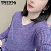 Spring and Autumn Women's V-neck Sweater Korean Style Casual Long Sleeved Knitted Sweater for Women