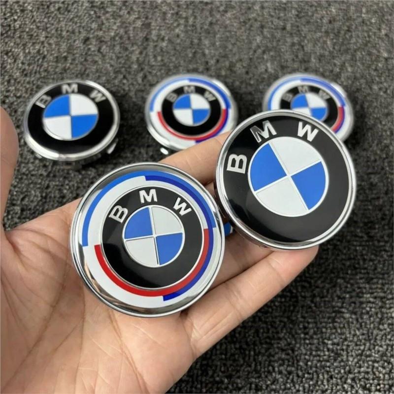 DECW8 7PC 68mm 56mm Wheel Center Caps Emblem Badge 50th Anniversary For BMW E39 E46 E90 E60 E87 E53 F10 F20 F30 M X3 X5 X6 Accessories