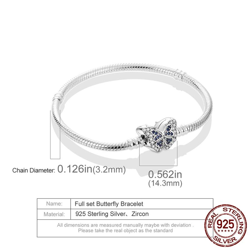 Дизайнерский браслет-цепочка с искрящейся бабочкой, лапой, сердцем, змеей, подходит для женщин, из стерлингового серебра 925 пробы, из бисера, ювелирные изделия