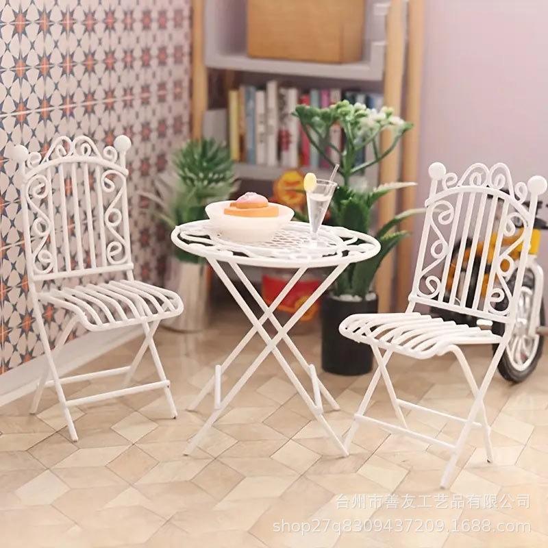 Miniature Metal Furniture Set Dollhouse 1:12 Scale Nordic Style Living Room Table Chair Decorative Accessory
