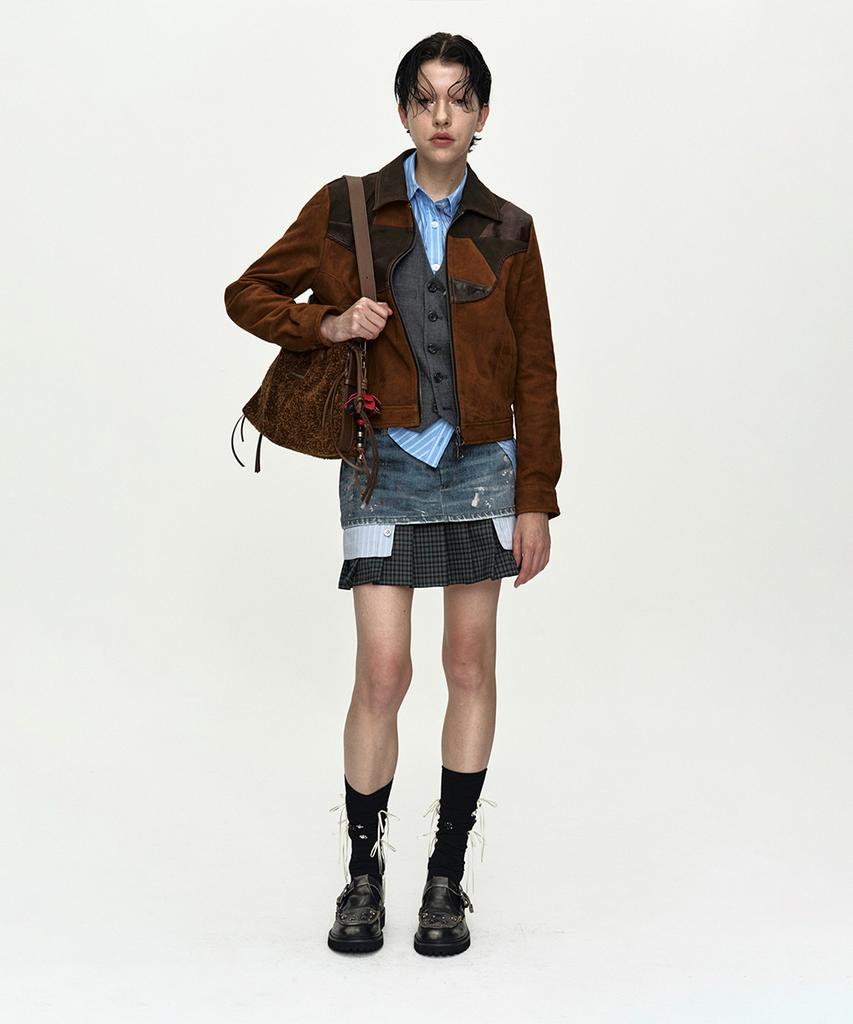 Andersson Bell Painted Denim Layered Mini Pleats Skirt Apa884W(Blue)